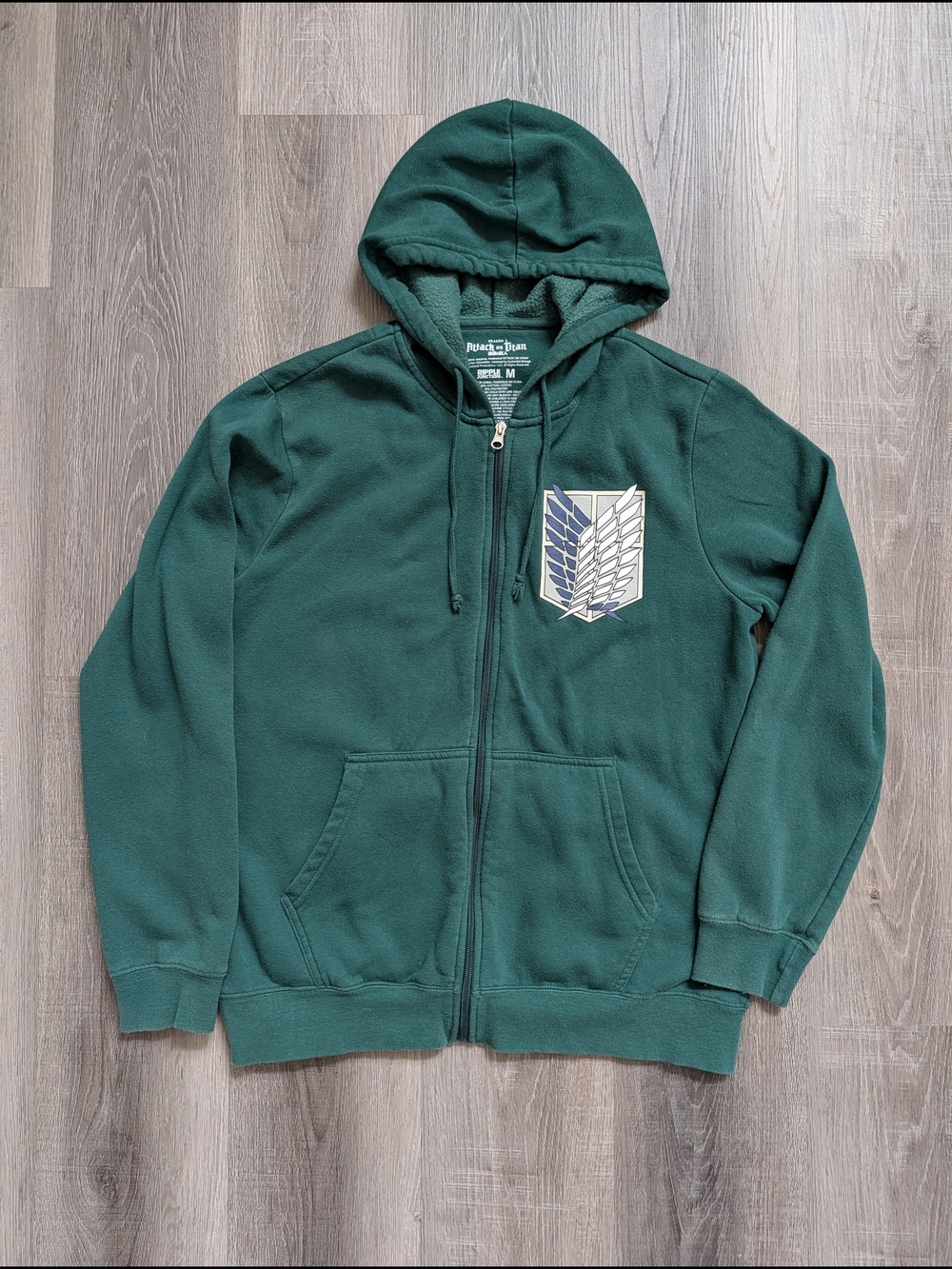 Attack on Titan Hoodie Jacket Green Survey Corps Zip Up Anime Size Medium Ripple